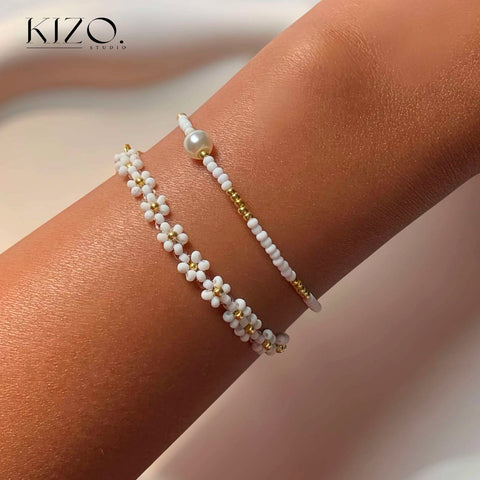 White daisy duo bracelets